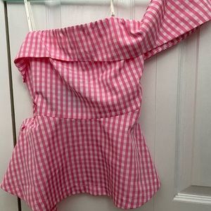 J.O.A One Shoulder Peplum Top gingham print
